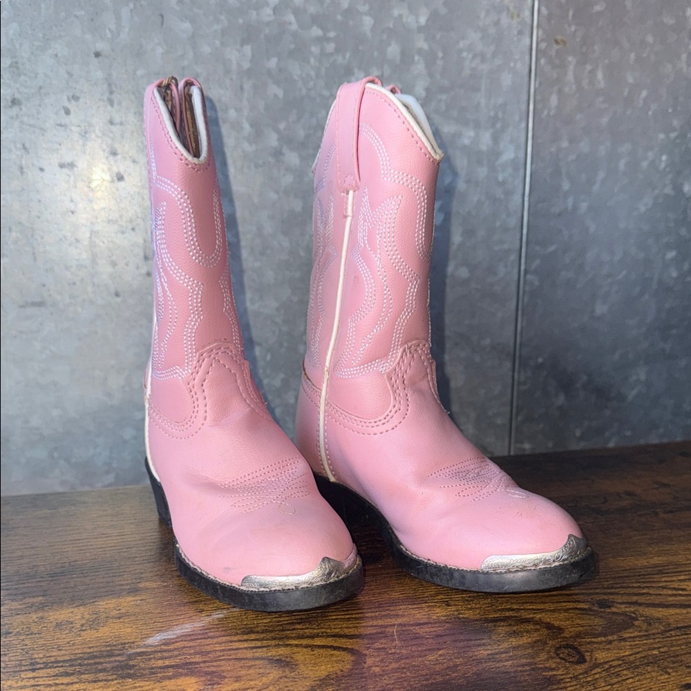 Durango Girls' Pink Western Boots with Silver Toe Rand - Size 1 Toddler